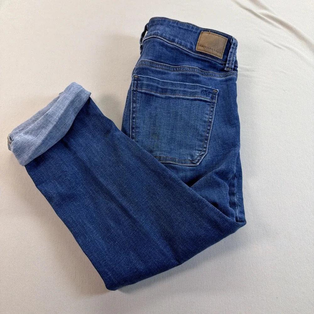 American Eagle Womens Blue Jeans Size 4 Short Artist Crop Next Level Stretch